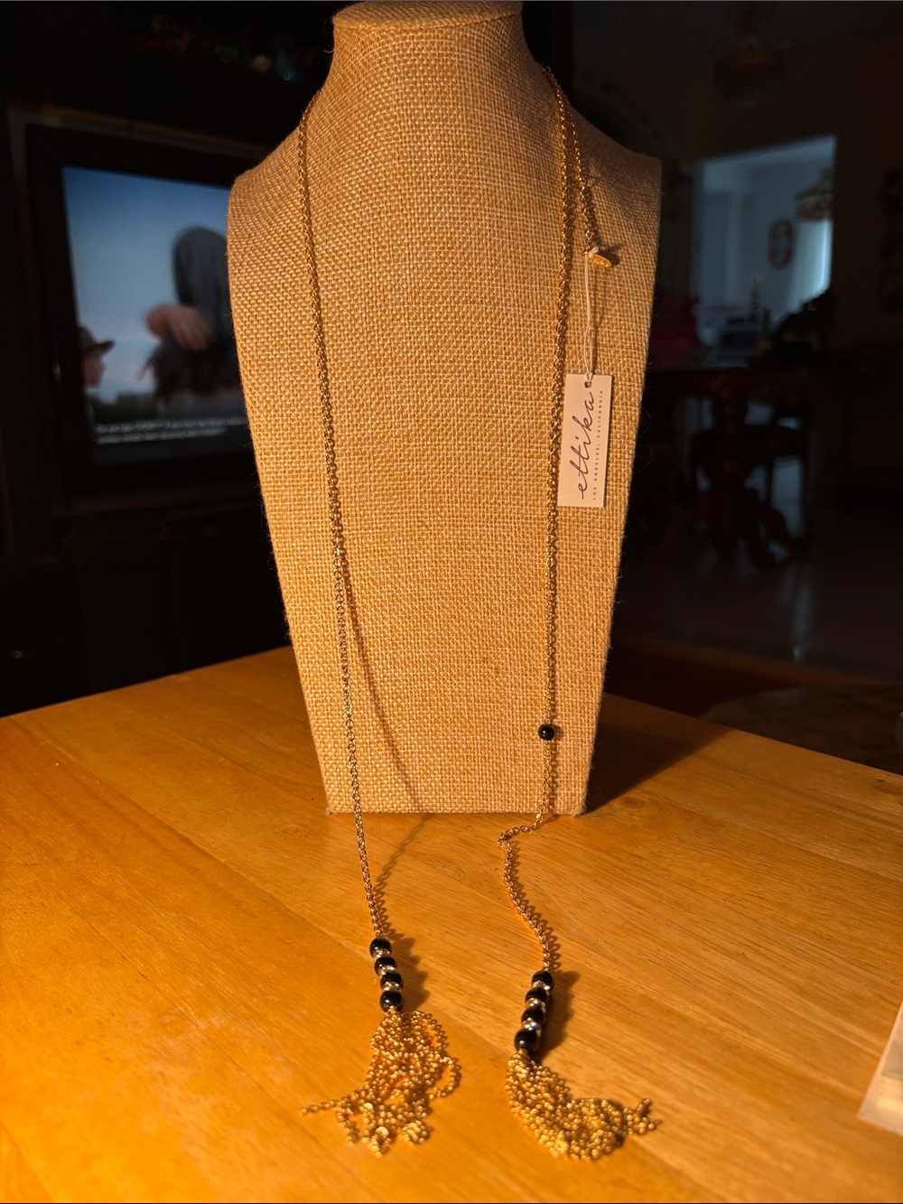 0211) NWT Ettika Delicate Gold Tassel Drop Lariat Necklace Boho Chic